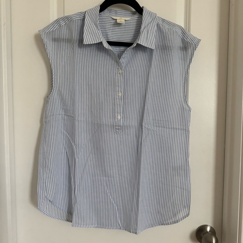 H&M Light Blue and White Striped Sleeveless Buttoned Blouse, 6